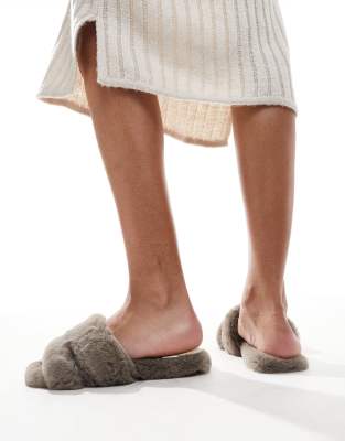 Simmi Shoes Simmi London Polar Fluffy Slippers In Gray