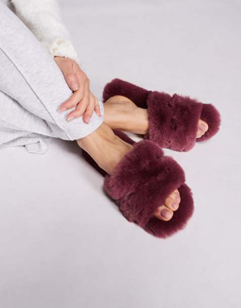 SIMMI London - Polar - Pluizige pantoffels in bordeauxrood - view 1