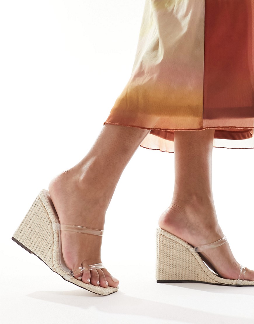 Simmi London Radial wedge heeled sandal in natural with clear straps-Neutral