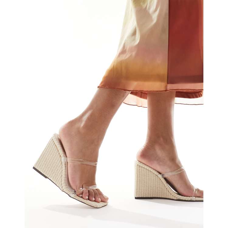 Simmi London Radial wedge heeled sandal in natural with clear straps ASOS