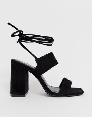 black ankle tie heels