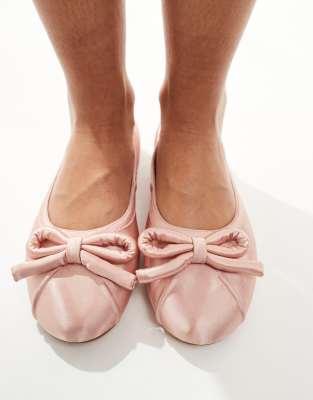 Simmi Shoes Simmi London Rainey Ballet Flats In Blush Satin With Puffy Bow-pink