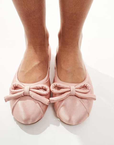 Simmi London - Rainey - Flade balletsko i rosa satin med fed sløjfe - view 1