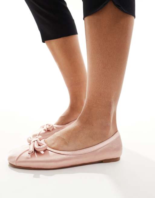 Simmi London – Rainey – Puderrosa, platta ballerinaskor med vadderad rosett i satin, 2 av 4