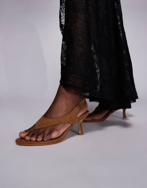 Simmi London Ranch toe thong slingback heeled sandals in tan suedette - view 1