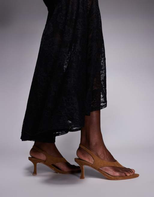 Simmi London Ranch toe thong slingback heeled sandals in tan suedette, 4 of 4
