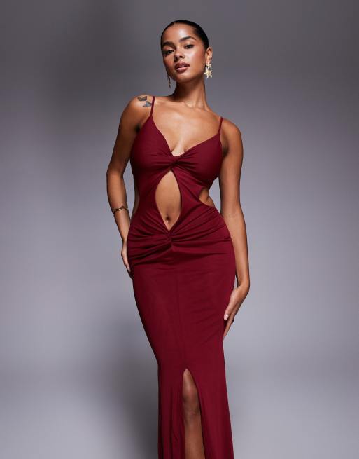 Simmi London Raye deep red knot detail maxi dress in red, 2 of 4