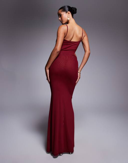 Simmi London Raye deep red knot detail maxi dress in red, 3 of 4