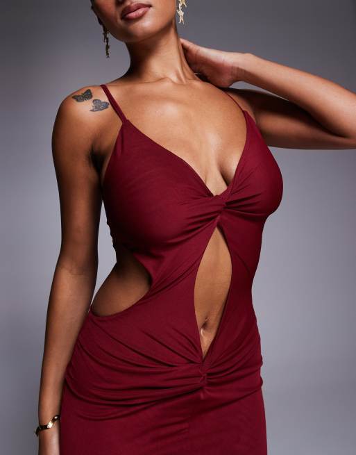 Simmi London Raye deep red knot detail maxi dress in red, 4 of 4