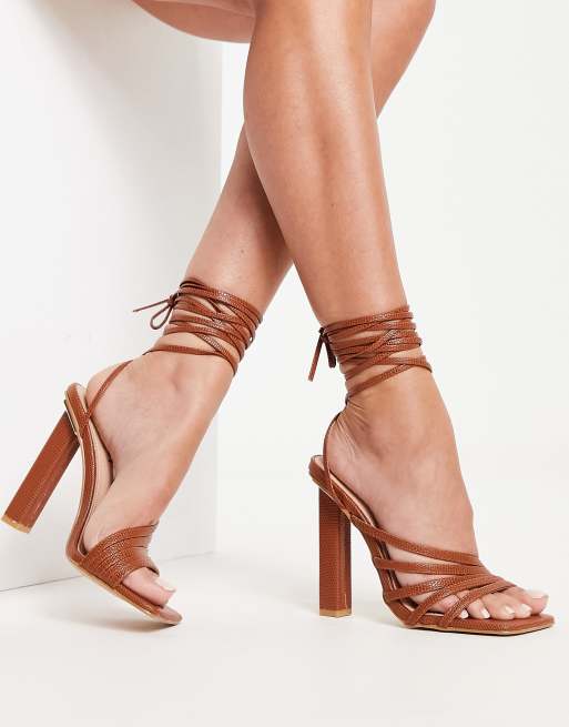 Strappy lace up block hot sale heels