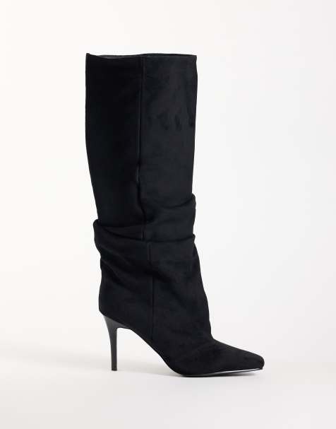 Simmi London Reece ruched knee boots in black suedette - view 1