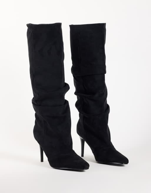 Simmi London Reece ruched knee boots in black suedette, 2 of 4