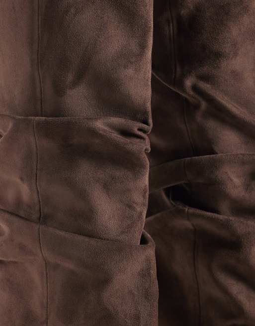 Simmi London Reece ruched knee boots in brown suedette, 2 of 4