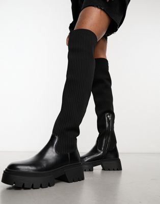 Simmi London Reign knitted over the knee second skin boots in black - ASOS Price Checker