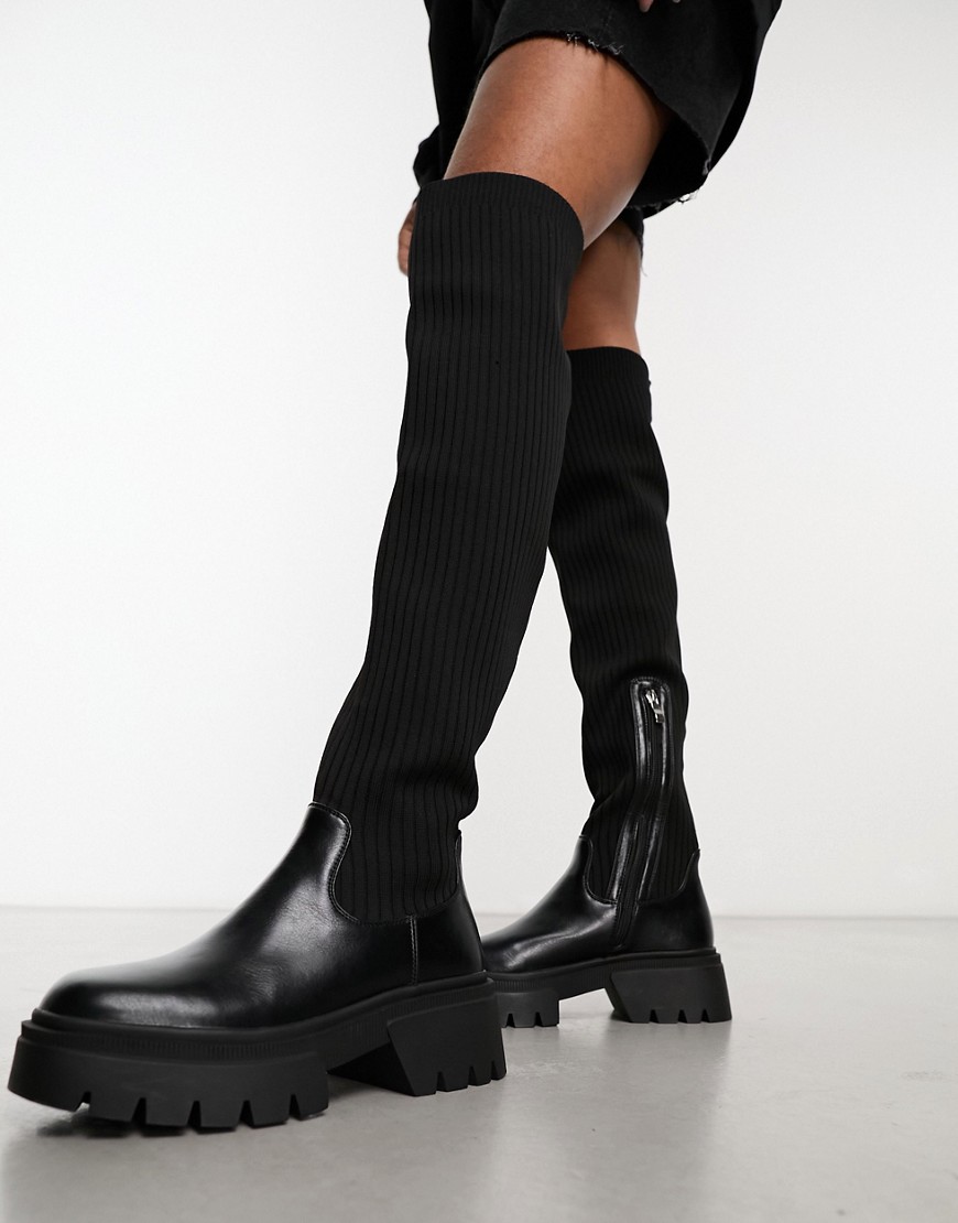 Simmi London Reign knitted over-the-knee second skin boots in black