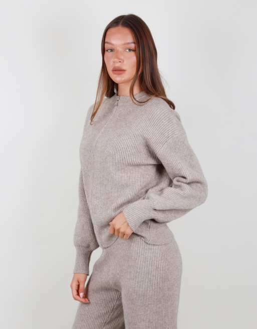 Simmi London Ribbed knit zip up sweater in beige, 2 of 4