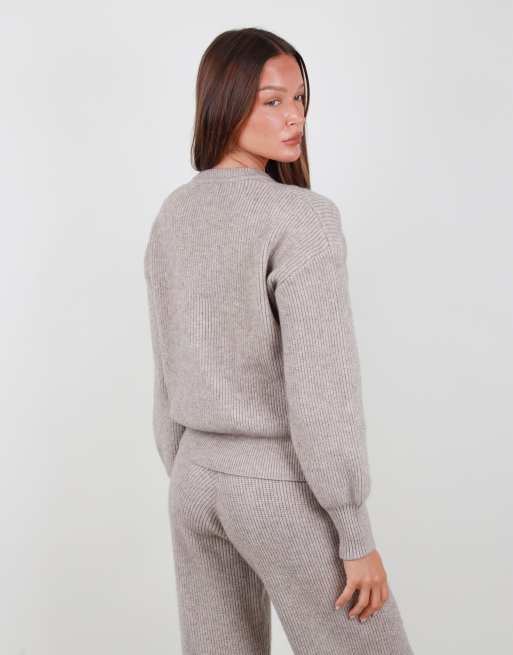 Simmi London Ribbed knit zip up sweater in beige, 3 of 4