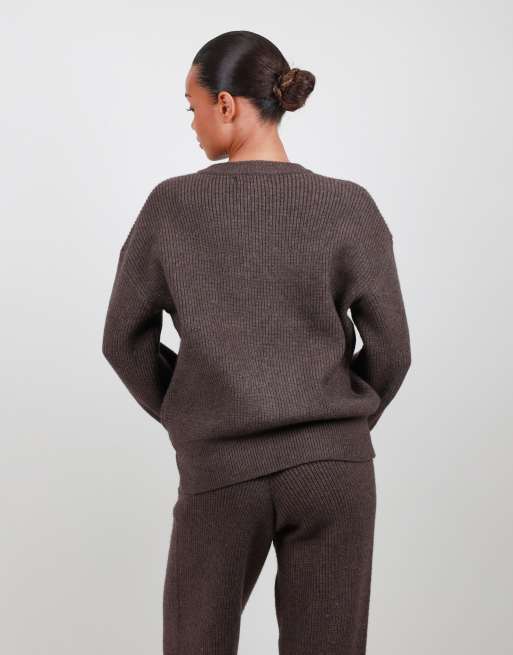 Simmi London Ribbed knit zip up sweater in brown, 3 of 7