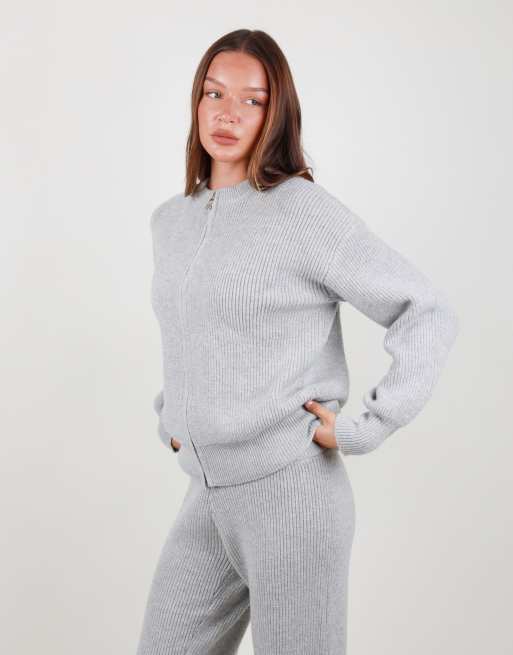 Simmi London Ribbed knit zip up sweater in grey, 2 of 6