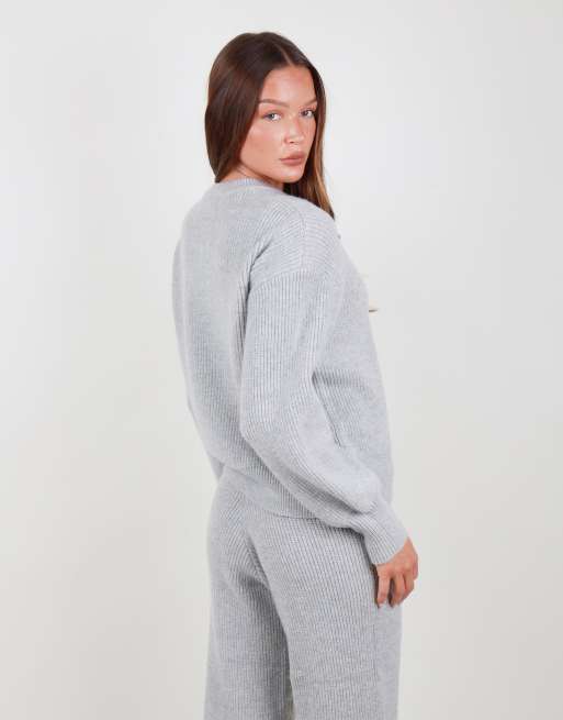 Simmi London Ribbed knit zip up sweater in grey, 3 of 6