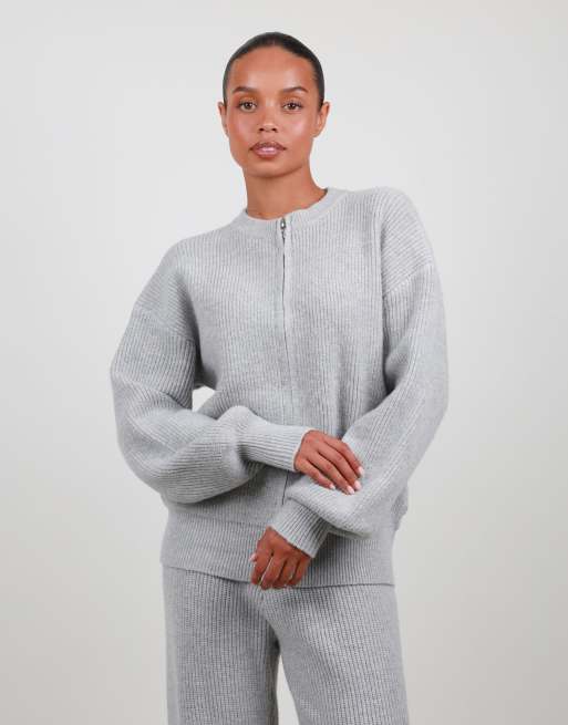 Simmi London Ribbed knit zip up sweater in grey, 5 of 6