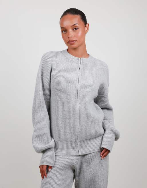 Simmi London Ribbed knit zip up sweater in grey, 6 of 6