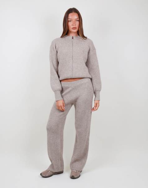 Simmi London Ribbed knitted trousers in beige - view 1