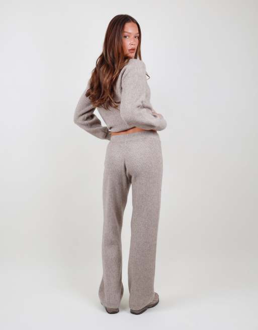 Simmi London Ribbed knitted trousers in beige, 3 of 3