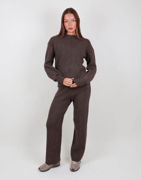 Simmi London Ribbed knitted trousers in brown - view 1