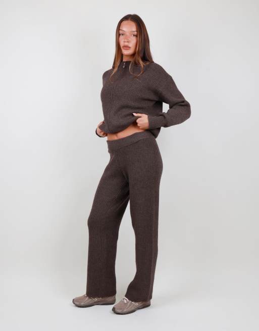 Simmi London Ribbed knitted trousers in brown, 2 of 5