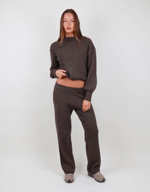 Simmi London Ribbed knitted trousers in brown, 3 of 5