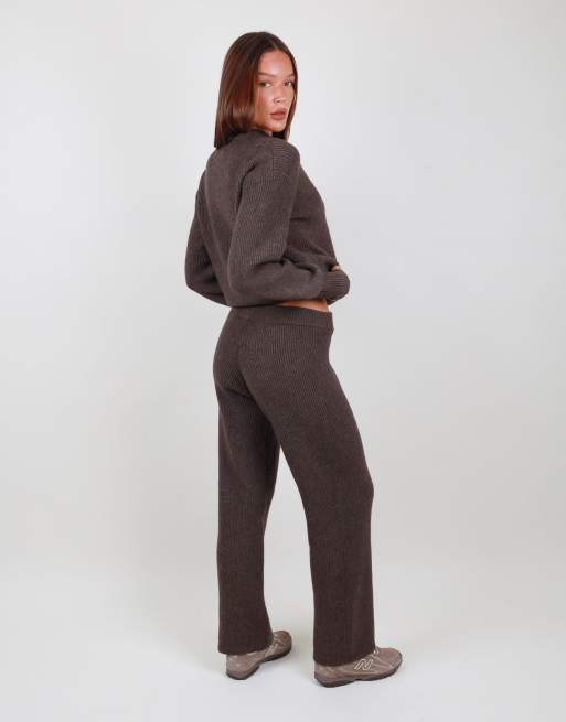 Simmi London Ribbed knitted trousers in brown, 4 of 5