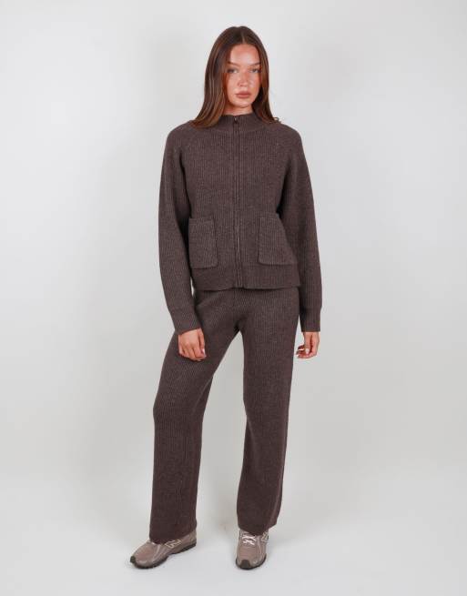 Simmi London Ribbed knitted trousers in brown, 5 of 5