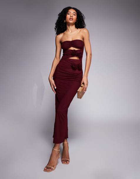 Simmi London Richmond corsage maxi dress in burgandy - view 1