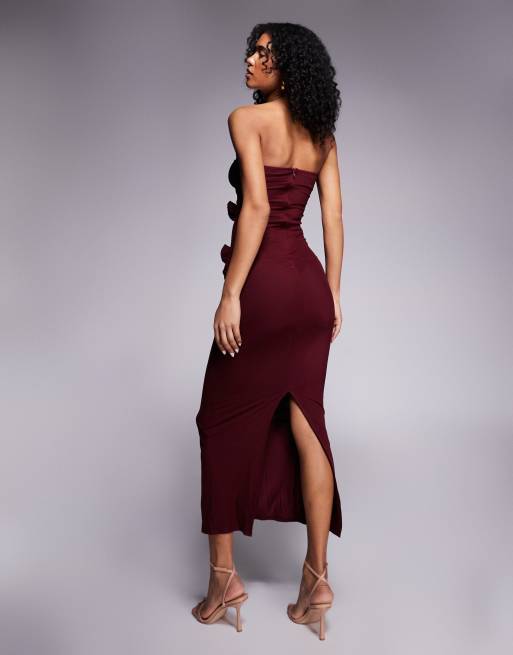 Simmi London Richmond corsage maxi dress in burgandy, 3 of 4