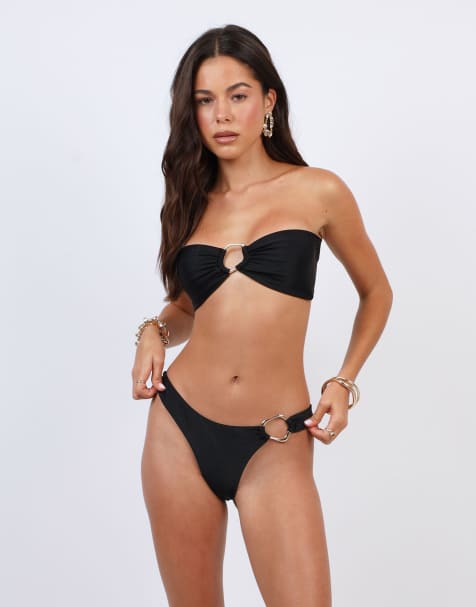 Simmi London Ring detail halter bikini top in black - view 1