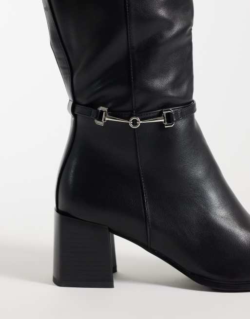 Simmi London Romee knee boots with horsebit detail in black, 3 of 5