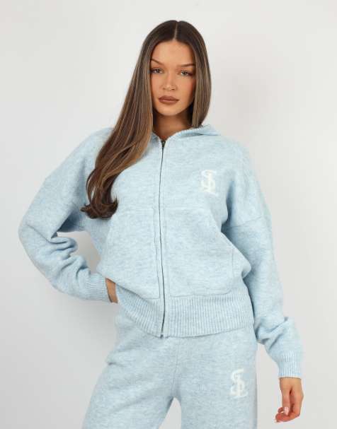 Simmi London Romy chunky knit hoodie in baby blue - view 1