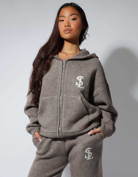 Simmi London Romy chunky knit hoodie in mocha - view 1