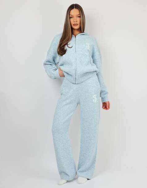 Simmi London Romy chunky knit hoodie & trouser in baby blue - view 1