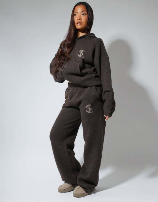 Simmi London Romy chunky knit wide leg trouser in teddy, 2 of 5