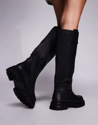 Simmi Wide Fit Simmi London Ronnie Wide Fit Chunky Knee Boots In Animal Print