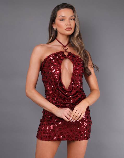 Simmi London Rosalba floral sequin mini skirt in burgundy - view 1