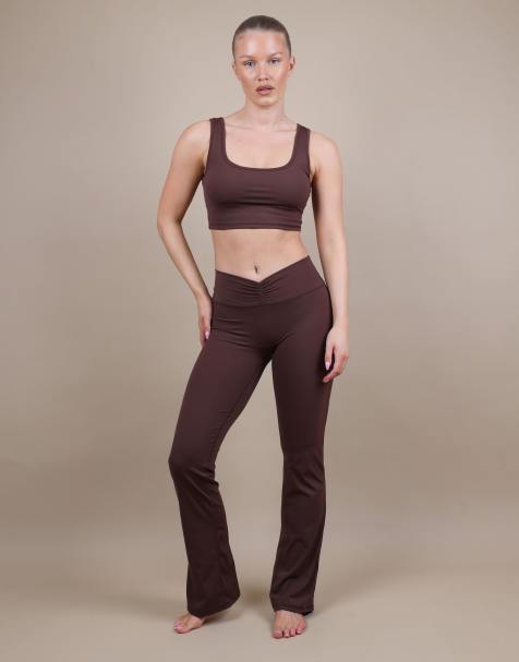 Simmi London Ruched front flared leggings in brown - view 1