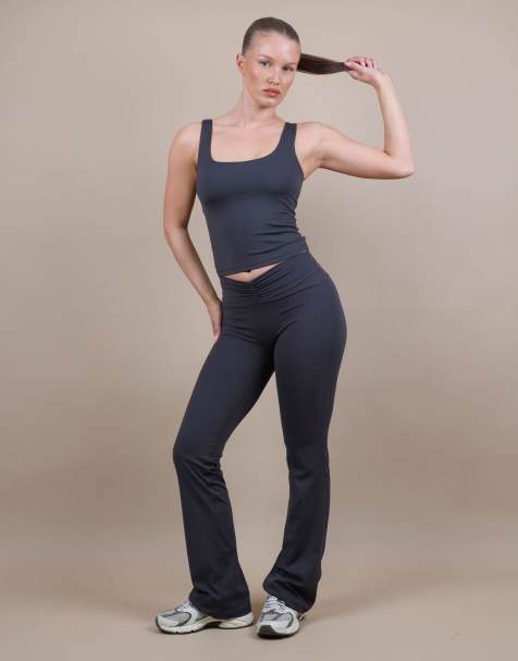 Simmi London Ruched front flared leggings in dark grey - view 1
