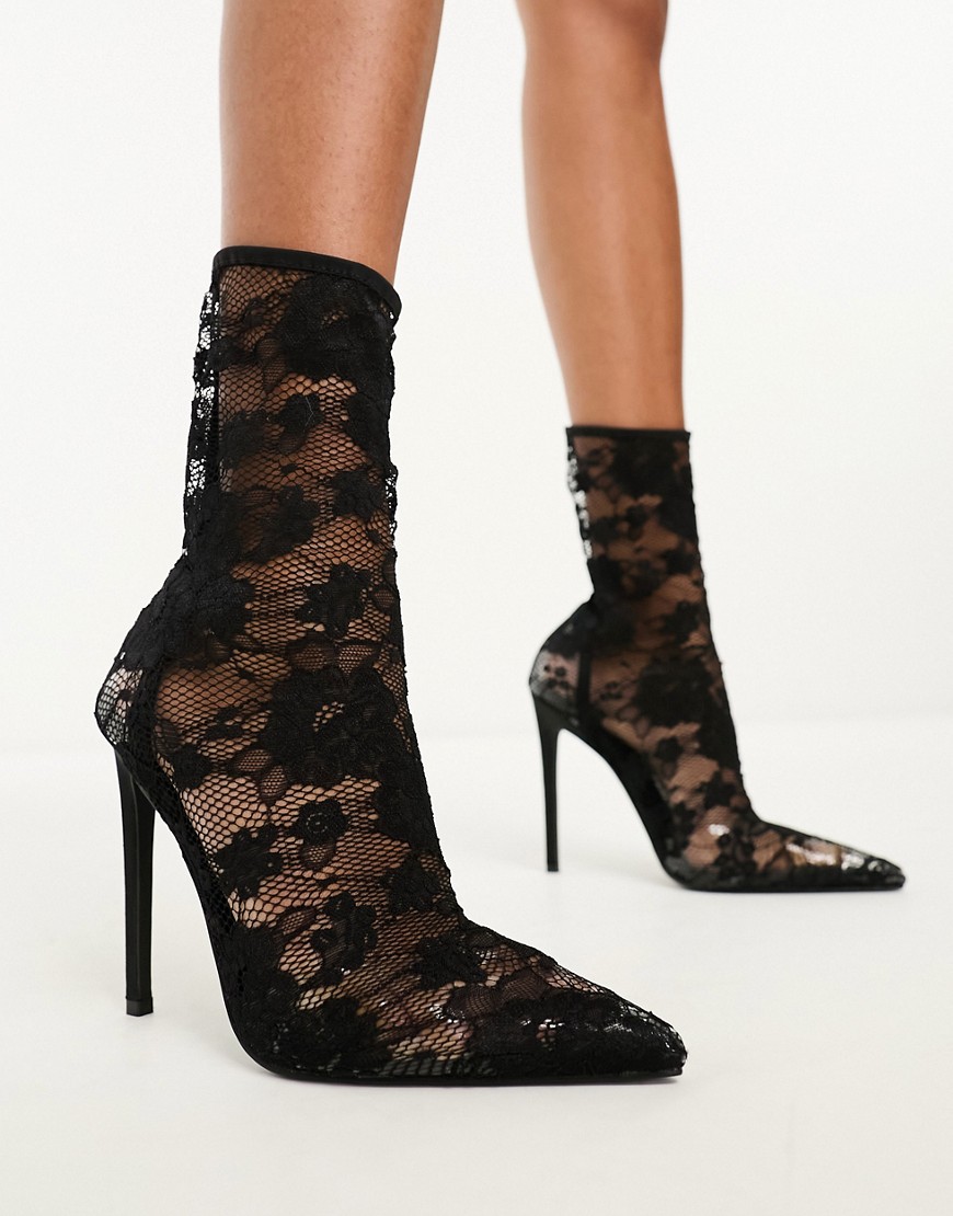 Simmi London Sade high ankle lace sock boot in black