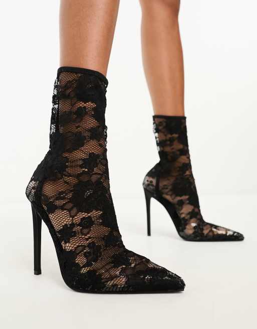 Simmi London Sade high ankle lace sock boot in black | ASOS