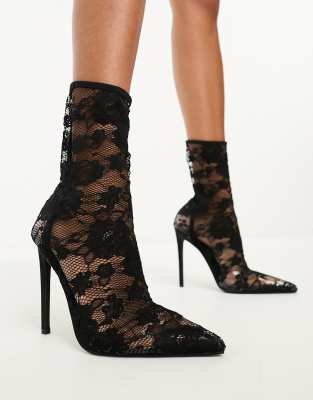 Simmi Shoes Simmi London Sade High Ankle Lace Sock Boots In Black