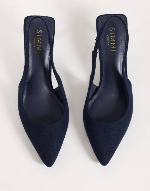 Simmi London Sadel textured slingback heeled shoes in navy , 2 of 4