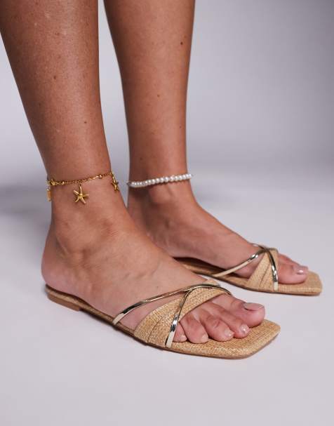 SIMMI London - Saffy - Beige flade sandaler med firkantet tå - view 1